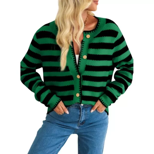 Sidefeel Women's Cardigan Sweaters Striped Open Front Button Down Knitted Cropped Fall Fashion Outwear