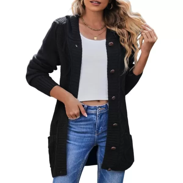 Sidefeel Women's Open Front Hooded Cardigan Sweaters Button Down Long Sleeve Chunky Knit Coat with Pockets