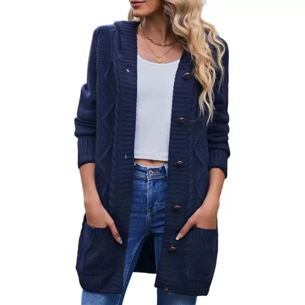 Sidefeel Women's Open Front Hooded Cardigan Sweaters Button Down Long Sleeve Chunky Knit Coat with Pockets