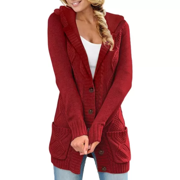 Sidefeel Women's Open Front Hooded Cardigan Sweaters Button Down Long Sleeve Chunky Knit Coat with Pockets