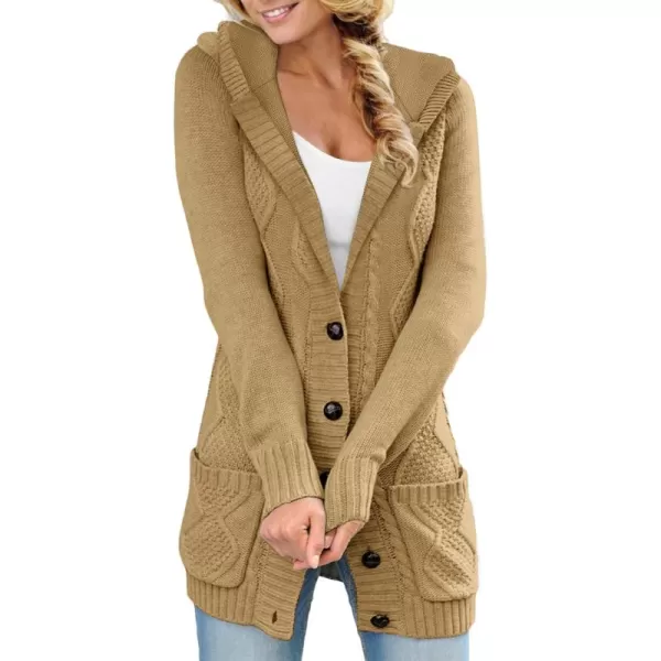 Sidefeel Women's Open Front Hooded Cardigan Sweaters Button Down Long Sleeve Chunky Knit Coat with Pockets