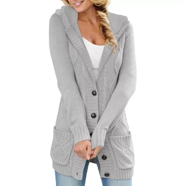 Sidefeel Women's Open Front Hooded Cardigan Sweaters Button Down Long Sleeve Chunky Knit Coat with Pockets