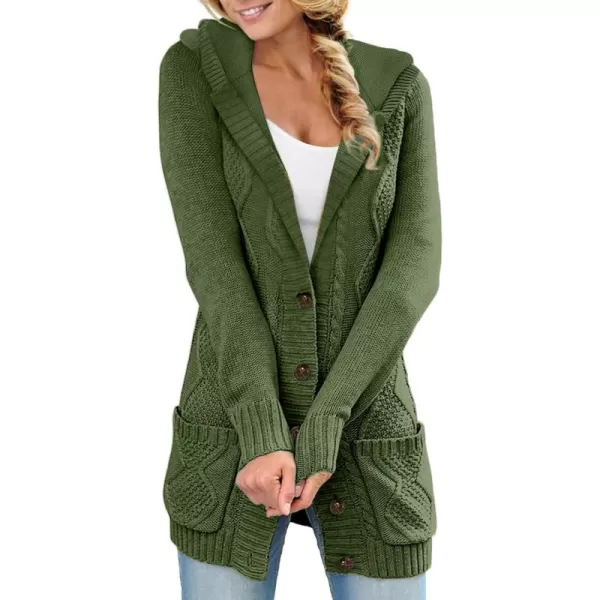 Sidefeel Women's Open Front Hooded Cardigan Sweaters Button Down Long Sleeve Chunky Knit Coat with Pockets