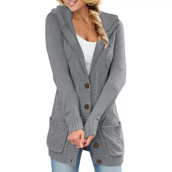 Sidefeel Women's Open Front Hooded Cardigan Sweaters Button Down Long Sleeve Chunky Knit Coat with Pockets