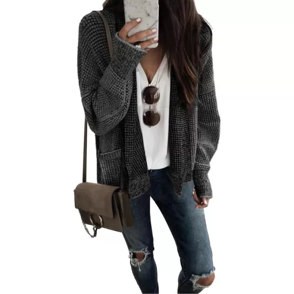 Sidefeel Womens Plaid Open Front Short Cardigan Oversized Long Sleeve Chunky Knit Sweaters Jacket Outwear with Pockets