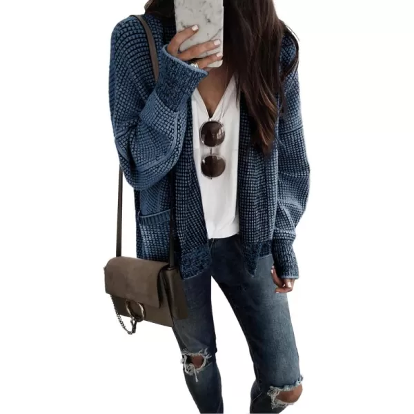 Sidefeel Womens Plaid Open Front Short Cardigan Oversized Long Sleeve Chunky Knit Sweaters Jacket Outwear with Pockets