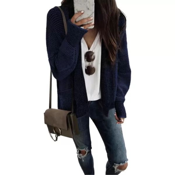 Sidefeel Womens Plaid Open Front Short Cardigan Oversized Long Sleeve Chunky Knit Sweaters Jacket Outwear with Pockets