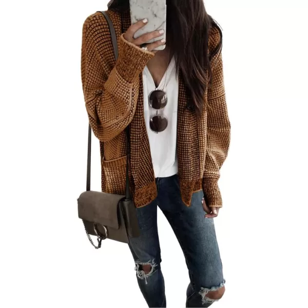 Sidefeel Womens Plaid Open Front Short Cardigan Oversized Long Sleeve Chunky Knit Sweaters Jacket Outwear with Pockets