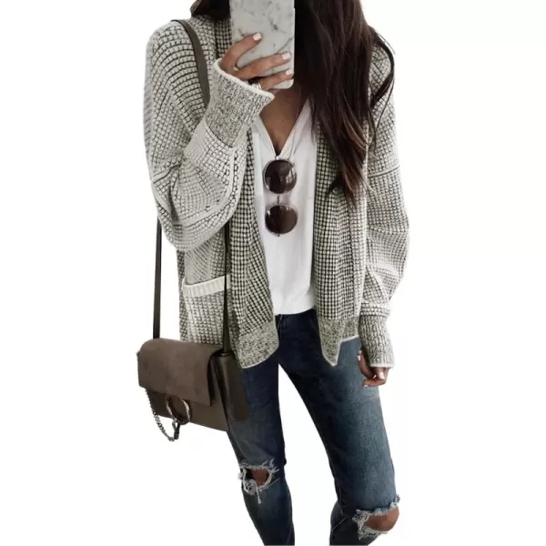 Sidefeel Womens Plaid Open Front Short Cardigan Oversized Long Sleeve Chunky Knit Sweaters Jacket Outwear with Pockets
