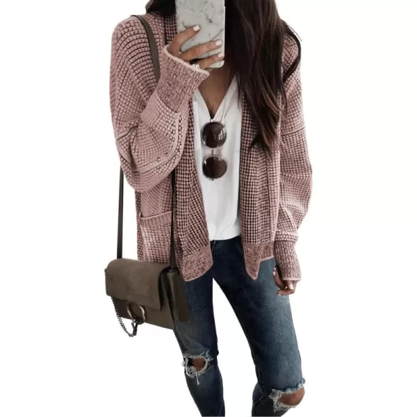 Sidefeel Womens Plaid Open Front Short Cardigan Oversized Long Sleeve Chunky Knit Sweaters Jacket Outwear with Pockets