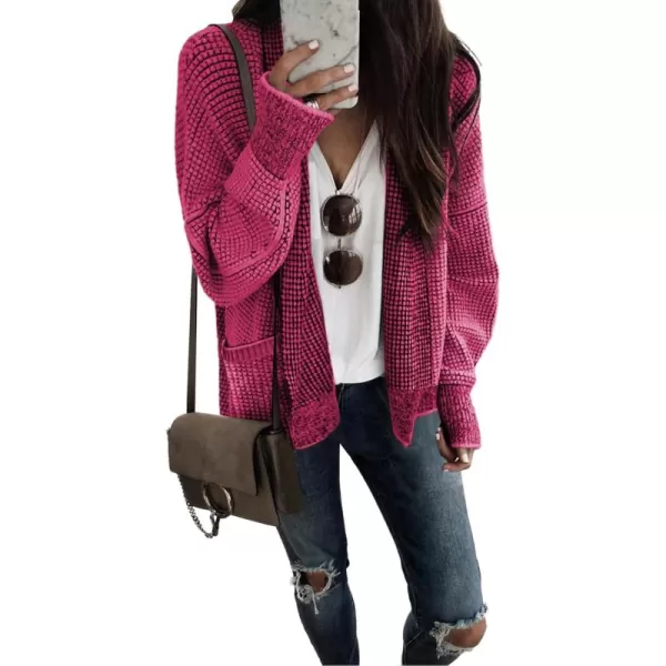 Sidefeel Womens Plaid Open Front Short Cardigan Oversized Long Sleeve Chunky Knit Sweaters Jacket Outwear with Pockets