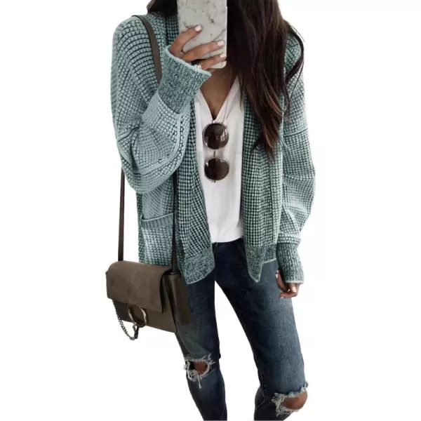 Sidefeel Womens Plaid Open Front Short Cardigan Oversized Long Sleeve Chunky Knit Sweaters Jacket Outwear with Pockets