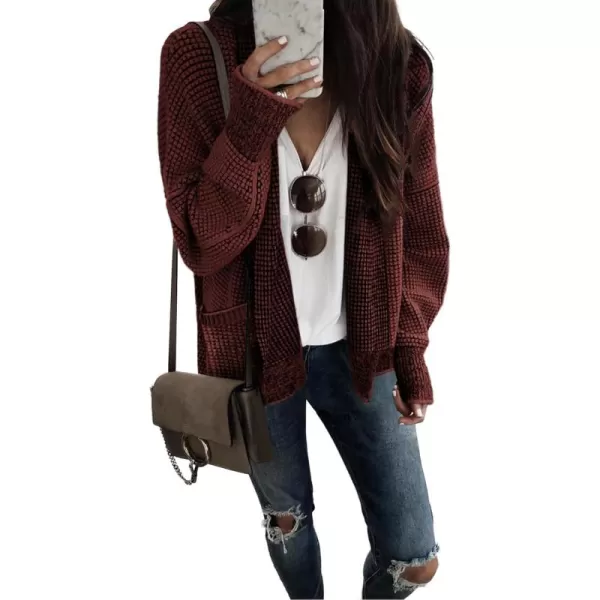Sidefeel Womens Plaid Open Front Short Cardigan Oversized Long Sleeve Chunky Knit Sweaters Jacket Outwear with Pockets