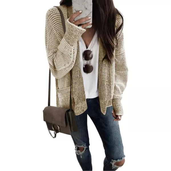 Sidefeel Womens Plaid Open Front Short Cardigan Oversized Long Sleeve Chunky Knit Sweaters Jacket Outwear with Pockets