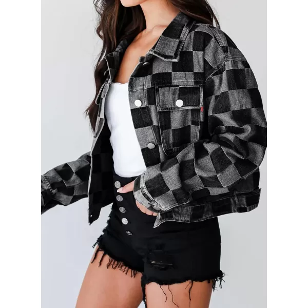 Sidefeel Denim Jacket for Women Light Plaid 2024 Fashion Outfits for Women