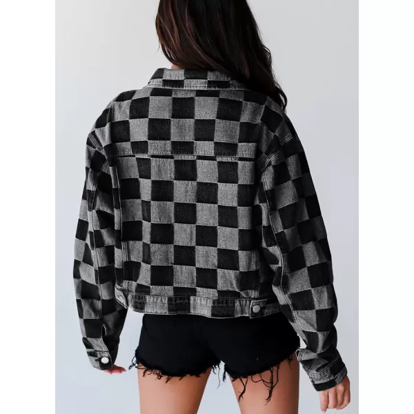 Sidefeel Denim Jacket for Women Light Plaid 2024 Fashion Outfits for Women