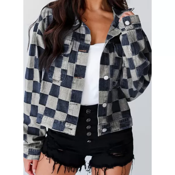 Sidefeel Denim Jacket for Women Light Plaid 2024 Fashion Outfits for Women
