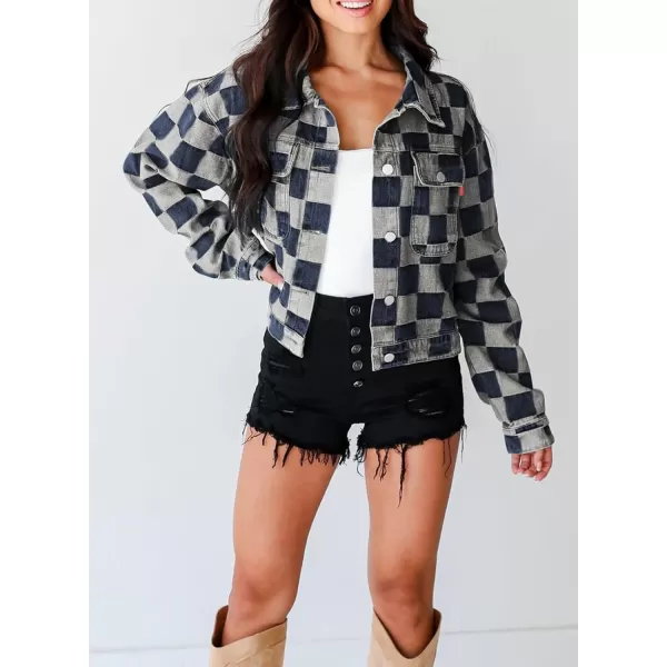 Sidefeel Denim Jacket for Women Light Plaid 2024 Fashion Outfits for Women