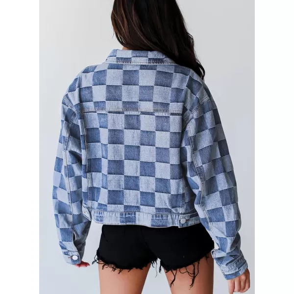 Sidefeel Denim Jacket for Women Light Plaid 2024 Fashion Outfits for Women