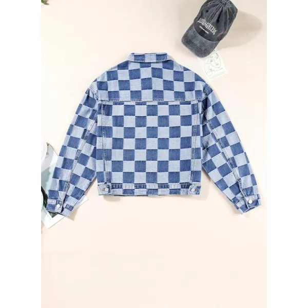 Sidefeel Denim Jacket for Women Light Plaid 2024 Fashion Outfits for Women