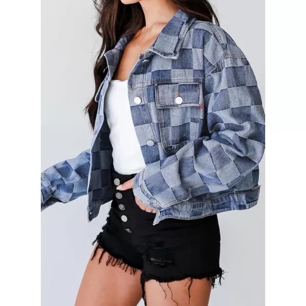 Sidefeel Denim Jacket for Women Light Plaid 2024 Fashion Outfits for Women