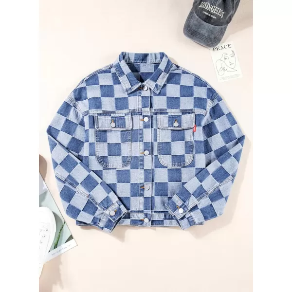 Sidefeel Denim Jacket for Women Light Plaid 2024 Fashion Outfits for Women