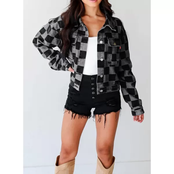 Sidefeel Denim Jacket for Women Light Plaid 2024 Fashion Outfits for Women