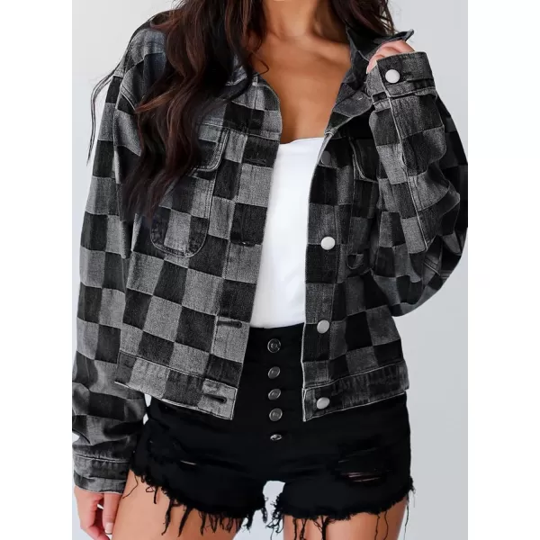 Sidefeel Denim Jacket for Women Light Plaid 2024 Fashion Outfits for Women