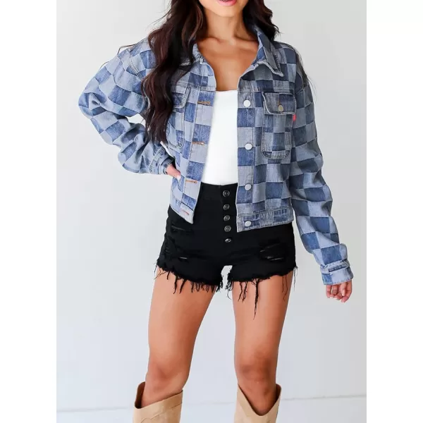 Sidefeel Denim Jacket for Women Light Plaid 2024 Fashion Outfits for Women
