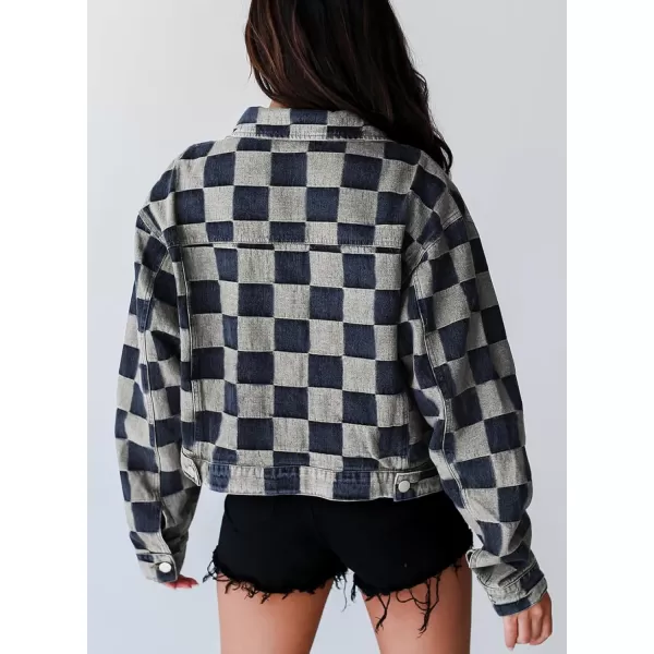 Sidefeel Denim Jacket for Women Light Plaid 2024 Fashion Outfits for Women