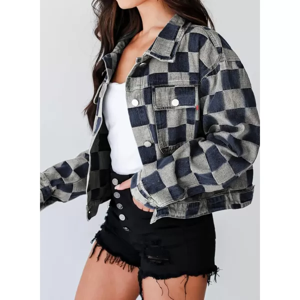 Sidefeel Denim Jacket for Women Light Plaid 2024 Fashion Outfits for Women