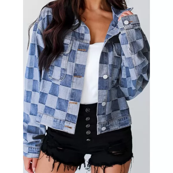 Sidefeel Denim Jacket for Women Light Plaid 2024 Fashion Outfits for Women