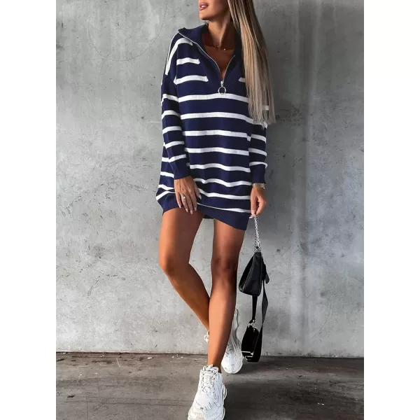 Sidefeel Women's 2024 Fall Sweater Dress Long Sleeve V Neck Striped Knit Bodycon Winter Dresses