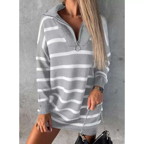 Sidefeel Women's 2024 Fall Sweater Dress Long Sleeve V Neck Striped Knit Bodycon Winter Dresses