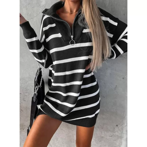 Sidefeel Women's 2024 Fall Sweater Dress Long Sleeve V Neck Striped Knit Bodycon Winter Dresses