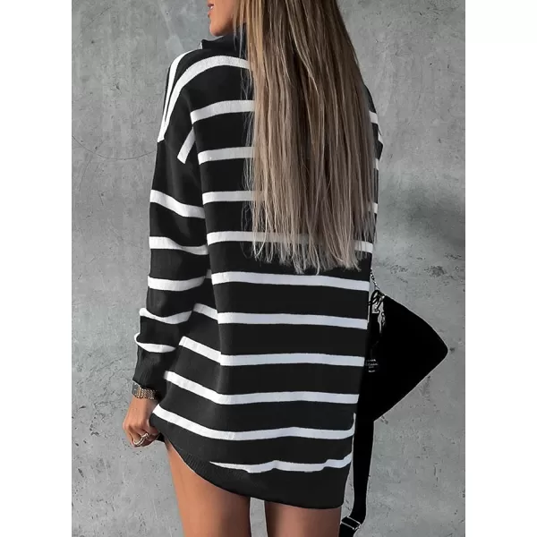 Sidefeel Women's 2024 Fall Sweater Dress Long Sleeve V Neck Striped Knit Bodycon Winter Dresses