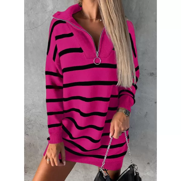 Sidefeel Women's 2024 Fall Sweater Dress Long Sleeve V Neck Striped Knit Bodycon Winter Dresses