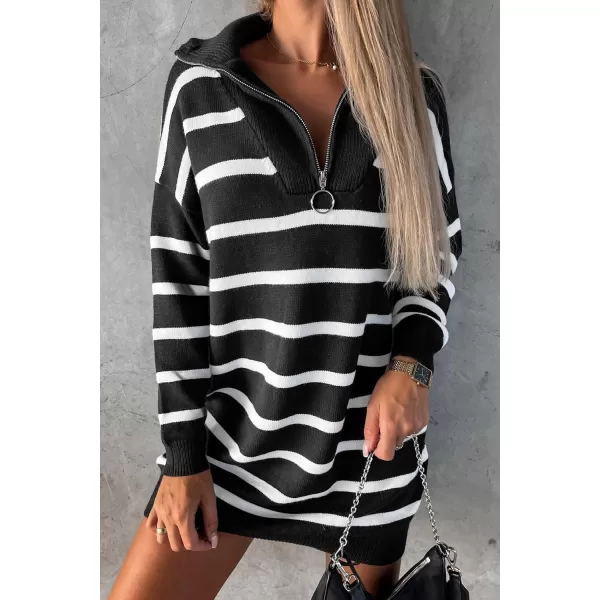 Sidefeel Women's 2024 Fall Sweater Dress Long Sleeve V Neck Striped Knit Bodycon Winter Dresses
