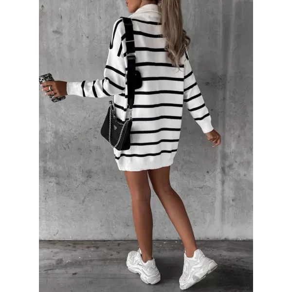 Sidefeel Women's 2024 Fall Sweater Dress Long Sleeve V Neck Striped Knit Bodycon Winter Dresses
