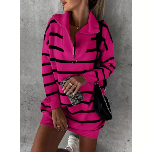 Sidefeel Women's 2024 Fall Sweater Dress Long Sleeve V Neck Striped Knit Bodycon Winter Dresses