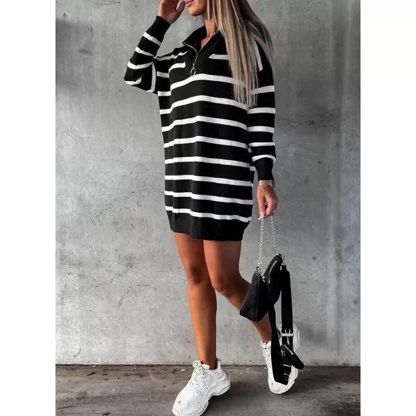Sidefeel Women's 2024 Fall Sweater Dress Long Sleeve V Neck Striped Knit Bodycon Winter Dresses