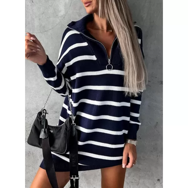 Sidefeel Women's 2024 Fall Sweater Dress Long Sleeve V Neck Striped Knit Bodycon Winter Dresses