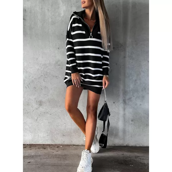 Sidefeel Women's 2024 Fall Sweater Dress Long Sleeve V Neck Striped Knit Bodycon Winter Dresses