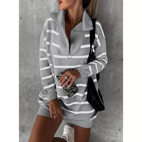 Sidefeel Women's 2024 Fall Sweater Dress Long Sleeve V Neck Striped Knit Bodycon Winter Dresses