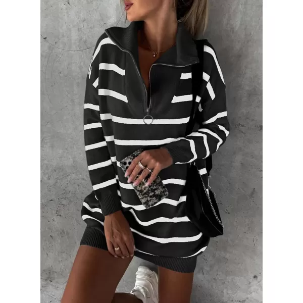 Sidefeel Women's 2024 Fall Sweater Dress Long Sleeve V Neck Striped Knit Bodycon Winter Dresses