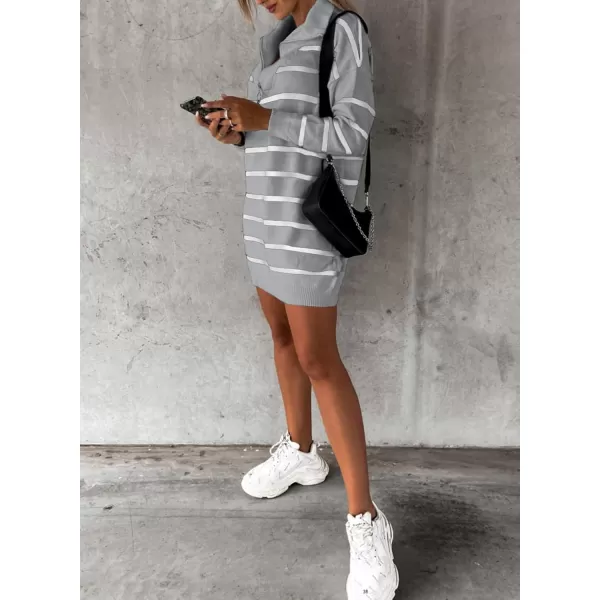 Sidefeel Women's 2024 Fall Sweater Dress Long Sleeve V Neck Striped Knit Bodycon Winter Dresses