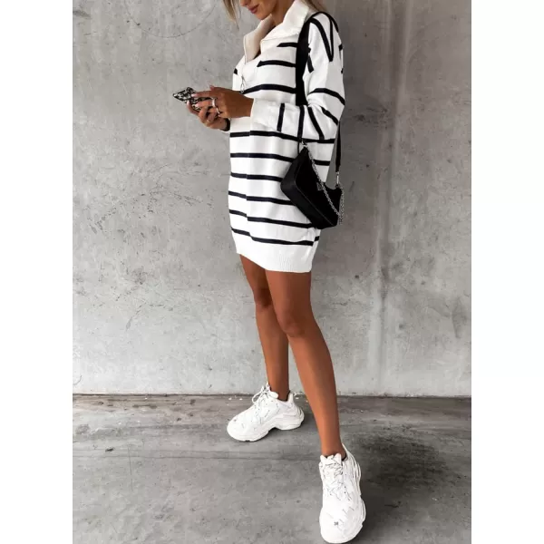 Sidefeel Women's 2024 Fall Sweater Dress Long Sleeve V Neck Striped Knit Bodycon Winter Dresses