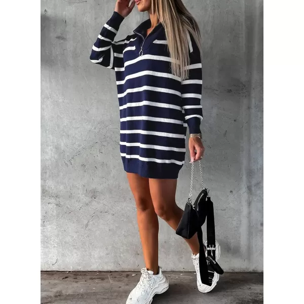 Sidefeel Women's 2024 Fall Sweater Dress Long Sleeve V Neck Striped Knit Bodycon Winter Dresses