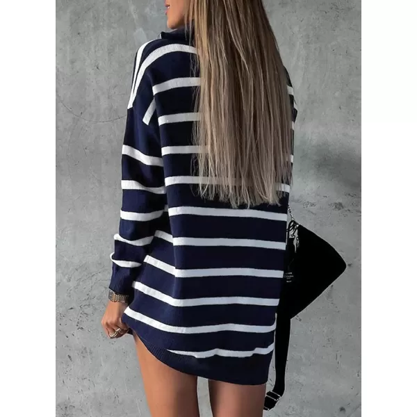 Sidefeel Women's 2024 Fall Sweater Dress Long Sleeve V Neck Striped Knit Bodycon Winter Dresses