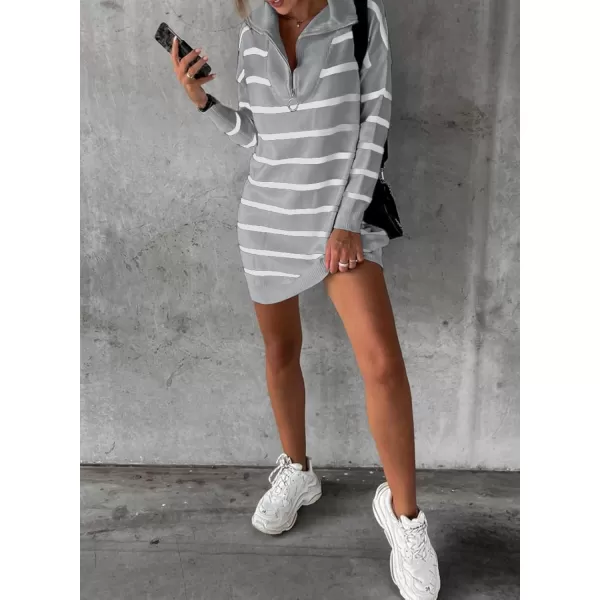 Sidefeel Women's 2024 Fall Sweater Dress Long Sleeve V Neck Striped Knit Bodycon Winter Dresses